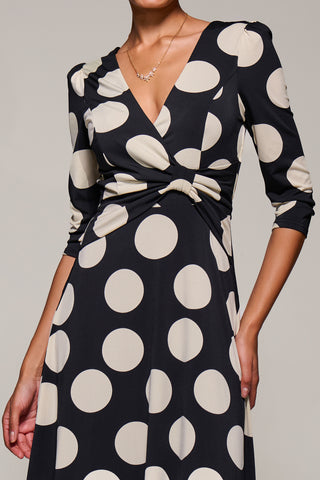 Jersey Ruched Waist Fit & Flare Maxi Dress, Black Polka Dot