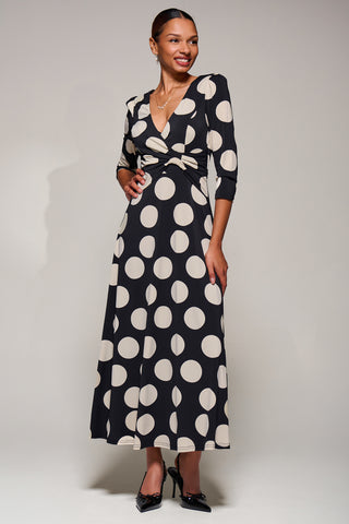 Jersey Ruched Waist Fit & Flare Maxi Dress, Black Polka Dot