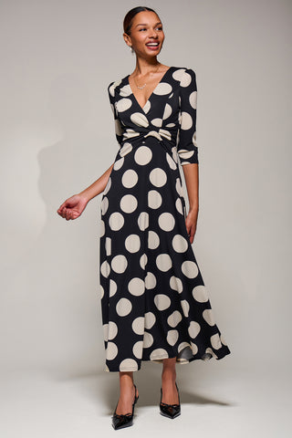 Jersey Ruched Waist Fit & Flare Maxi Dress, Black Polka Dot