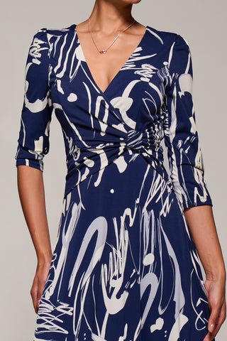 Jersey Ruched Waist Fit & Flare Maxi Dress, Navy Abstract