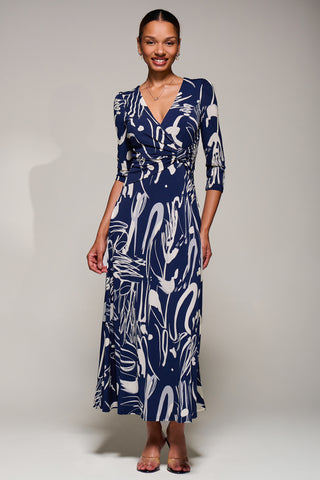 Jersey Ruched Waist Fit & Flare Maxi Dress, Navy Abstract