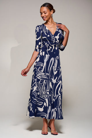 Jersey Ruched Waist Fit & Flare Maxi Dress, Navy Abstract