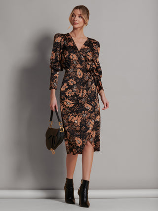 Satin Floral Shirt Dress, Brown Floral