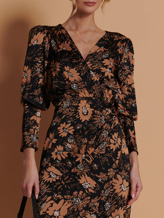 brown floral bodycon dress Coti Bodycon Dress in Rose Flock Brown