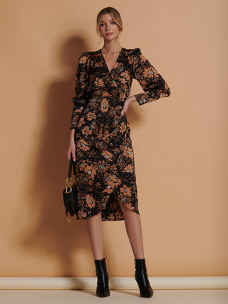 Print Satin Wrap Bodycon Dress, Brown Floral – Jolie Moi Retail