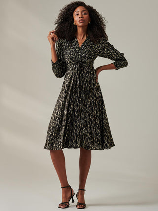 Layla Long Sleeve Metallic Wrap Dress, Black/Gold Jolie Moi Retail Layla Long Sleeve Metallic Wrap Dress, Black/Gold Jolie Moi Retail