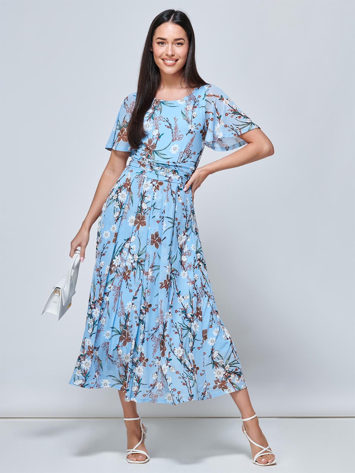 Giana Floral Midi Dress Light Blue