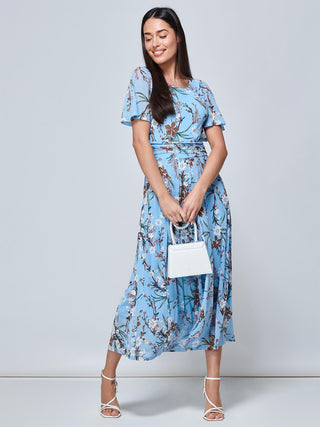 gianna silk floral dress Gianna Floral Metal Chain Mini Dress - Blue/combo