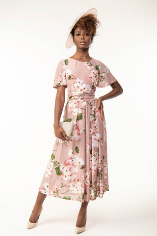 Gianna Floral Midi Dress, Dusty Pink