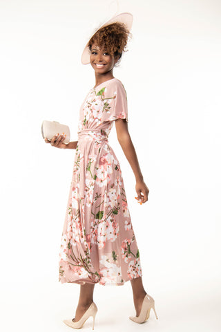 Gianna Floral Midi Dress, Dusty Pink