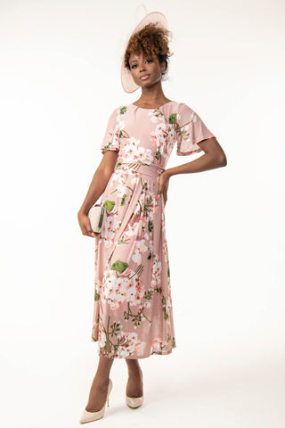 Gianna Floral Midi Dress, Dusty Pink