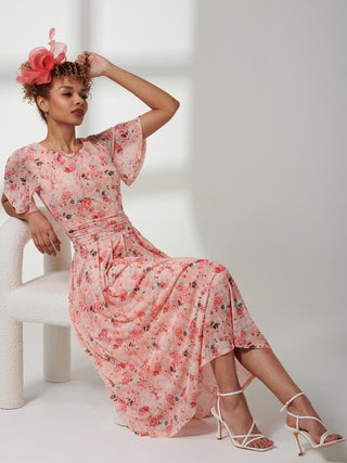 Jolie Moi Giana Mesh Maxi Dress, Floral Multi