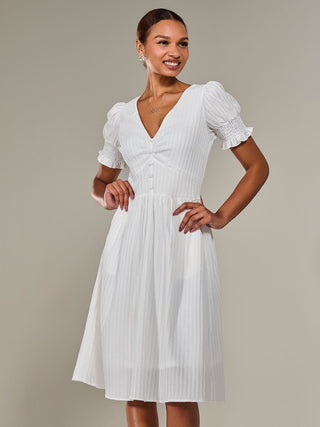 Puff Sleeve Midi Dress, White – Jolie Moi Retail Puff Sleeve Midi Dress, White – Jolie Moi Retail