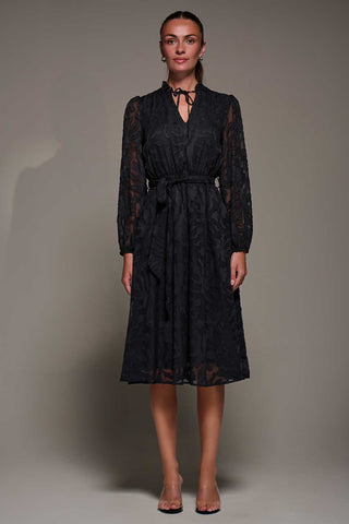 Tie Neck Chiffon Midi Dress, Black