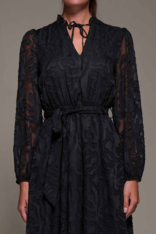 Tie Neck Chiffon Midi Dress, Black