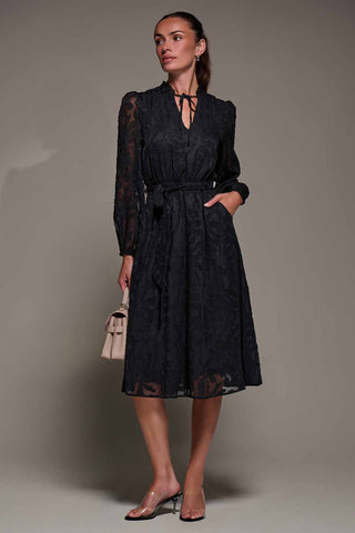 Tie Neck Chiffon Midi Dress, Black