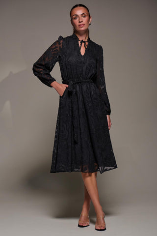 Tie Neck Chiffon Midi Dress, Black