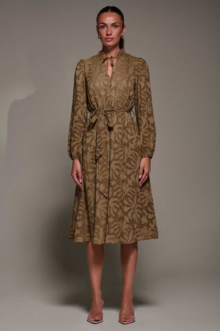 Tie Neck Chiffon Midi Dress, Brown