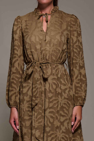 Tie Neck Chiffon Midi Dress, Brown