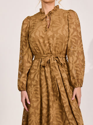 Tie Neck Chiffon Midi Dress, Brown