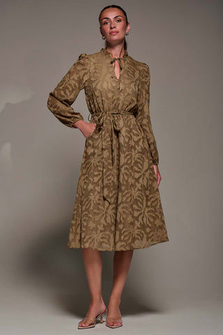 Tie Neck Chiffon Midi Dress, Brown