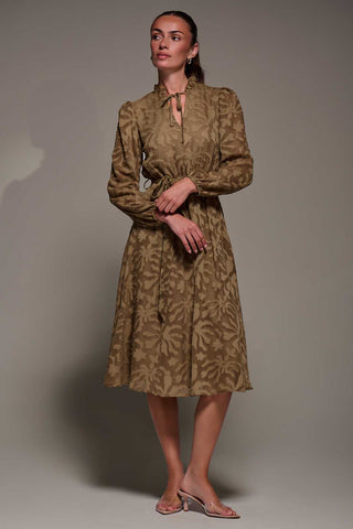 Tie Neck Chiffon Midi Dress, Brown