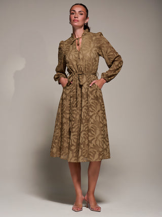 Tie Neck Chiffon Midi Dress, Brown