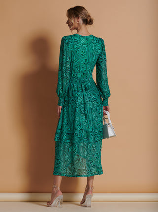 Asymmetrical Hem Mesh Midi Dress, Green Abstract Jolie Moi Retail Asymmetrical Hem Mesh Midi Dress, Green Abstract Jolie Moi Retail