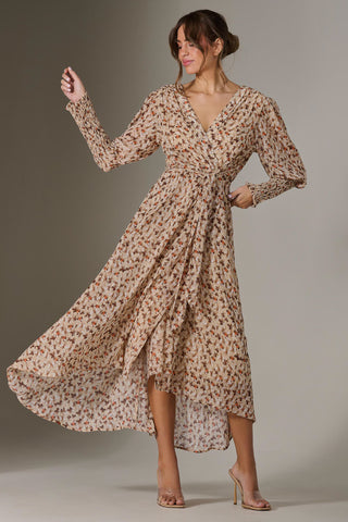 Floral Tie Up Maxi Dress, Brown Floral