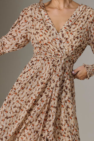Floral Tie Up Maxi Dress, Brown Floral
