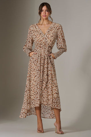 Floral Tie Up Maxi Dress, Brown Floral