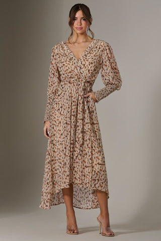 Floral Tie Up Maxi Dress, Brown Floral