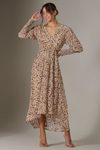 Floral Tie Up Maxi Dress, Brown Floral