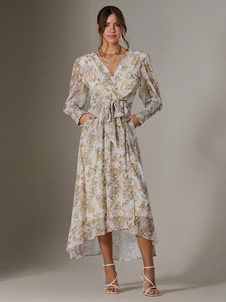 Floral Tie Up Maxi Dress, Cream Floral