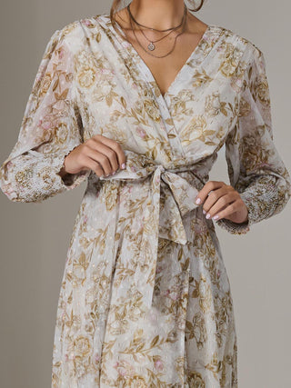 Floral Tie Up Maxi Dress, Cream Floral