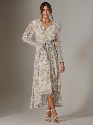 Floral Tie Up Maxi Dress, Cream Floral