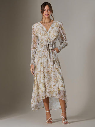 Floral Tie Up Maxi Dress, Cream Floral