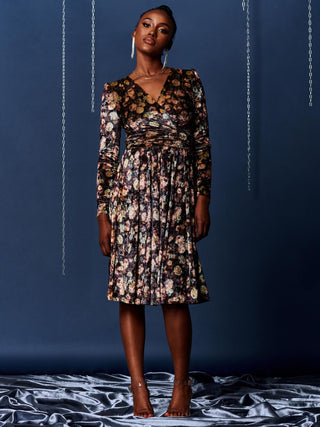 Floral Print Velvet Dress, Black Floral Jolie Moi Retail Floral Print Velvet Dress, Black Floral Jolie Moi Retail