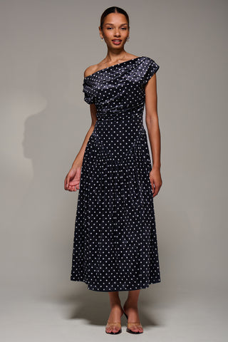 Cowl Neckline Draped Velvet Midaxi Dress, Black Polka Dot  Jolie Moi Retail