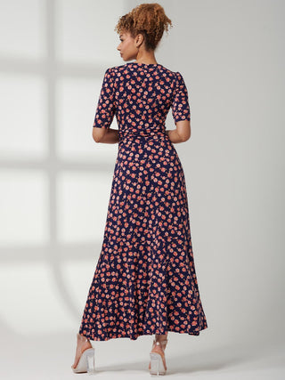 Print Viscose Frill Hem Maxi Dress, Navy Floral