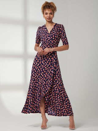 Print Viscose Frill Hem Maxi Dress, Navy Floral