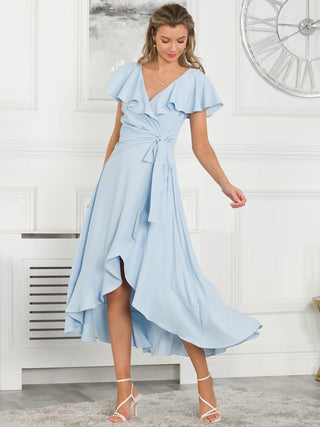 Vella Frill Wrap Maxi Dress, Baby Blue