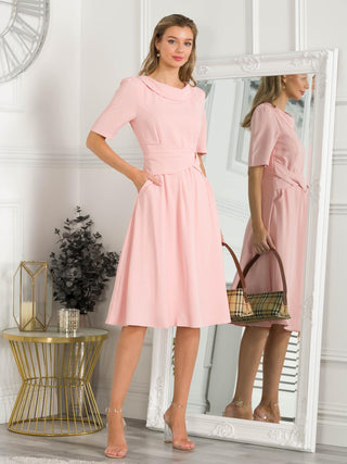 Beckie Fold Over Detail Flared Dress, Blush