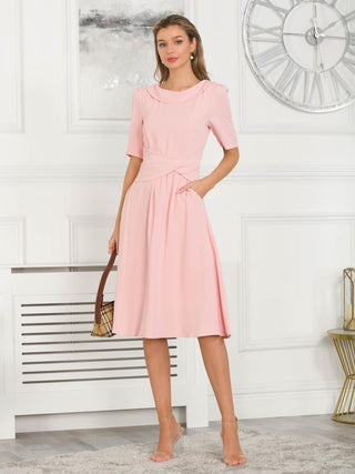 Beckie Fold Over Detail Flared Dress, Blush