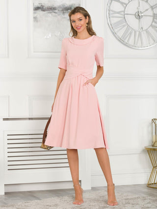 Beckie Fold Over Detail Flared Dress, Blush