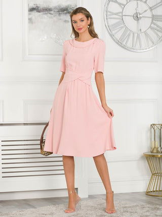 Beckie Fold Over Detail Flared Dress, Blush