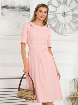 Beckie Fold Over Detail Flared Dress, Blush