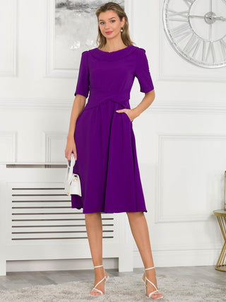 Over Detail Flared Dress, Purple