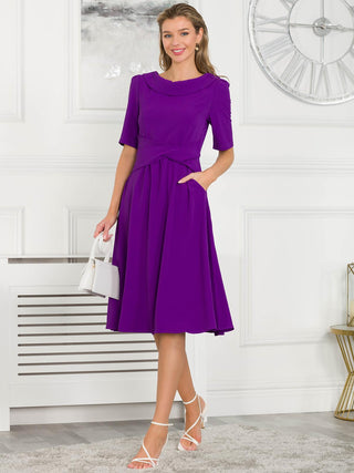 Over Detail Flared Dress, Purple