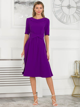 Over Detail Flared Dress, Purple